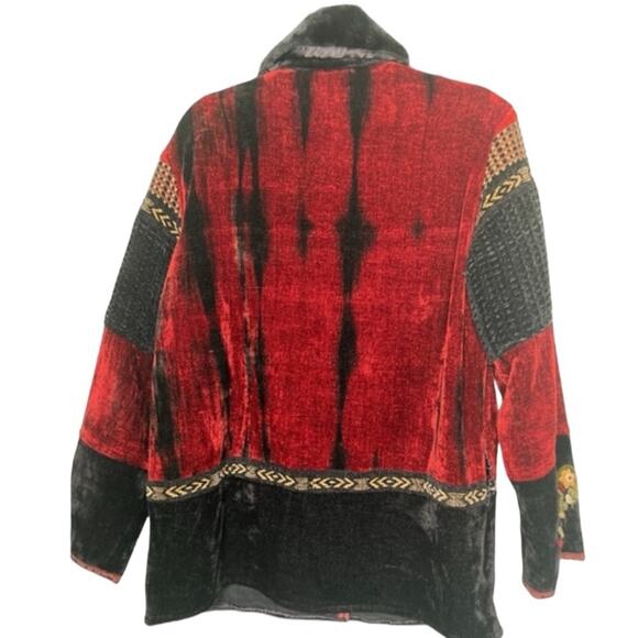 Vintage Boho Embroidered Velvet Jacket Red Black Artsy Patchwork Jacket Size M - Picture 5 of 13